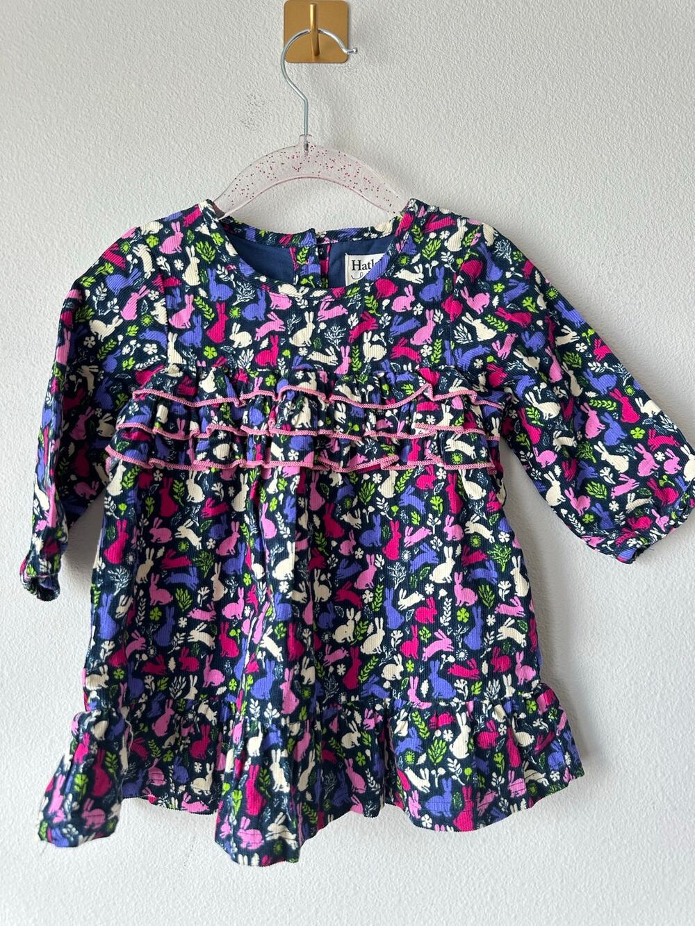 Hatley NWT Bunny Rabbit Corduroy Baby Dress 9-12M Ruffle Cottagecore